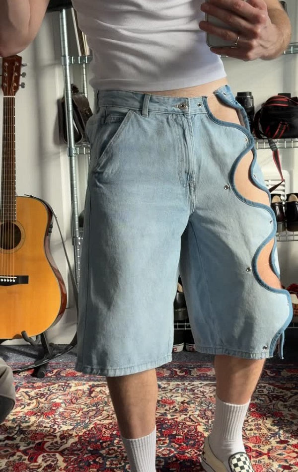 Men's Wave-Cutout Denim Shorts