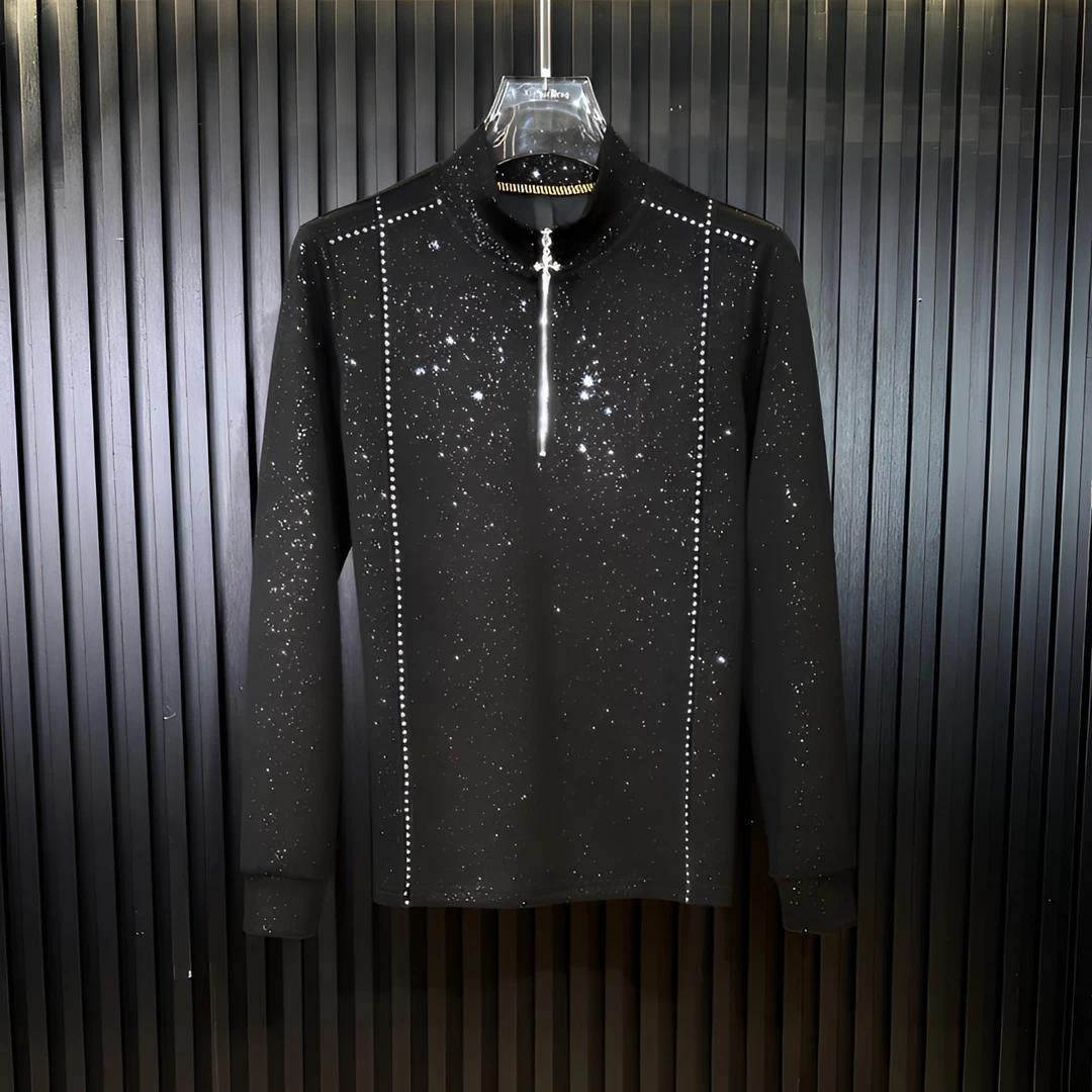 Sparkling Sequined Embroidered Zip-up Top