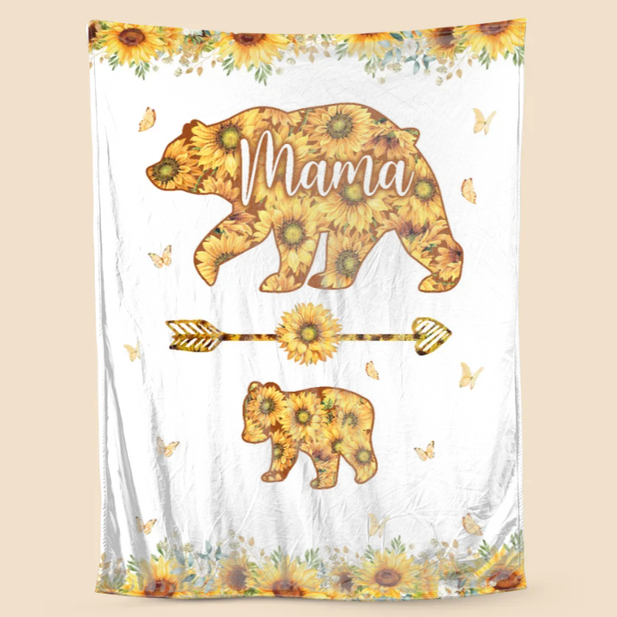 Custom Mama Bear Sunflower Blanket - Gift For Mother's Day