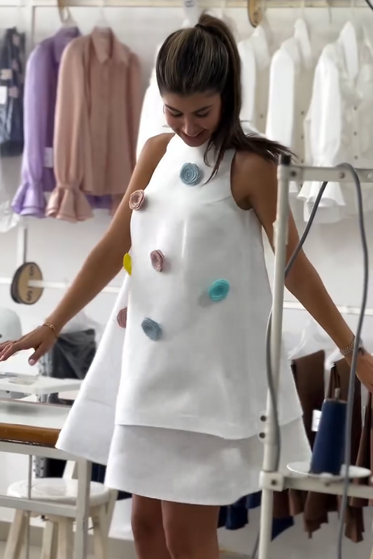 3D Flower Chic Halter Neck Dress Top