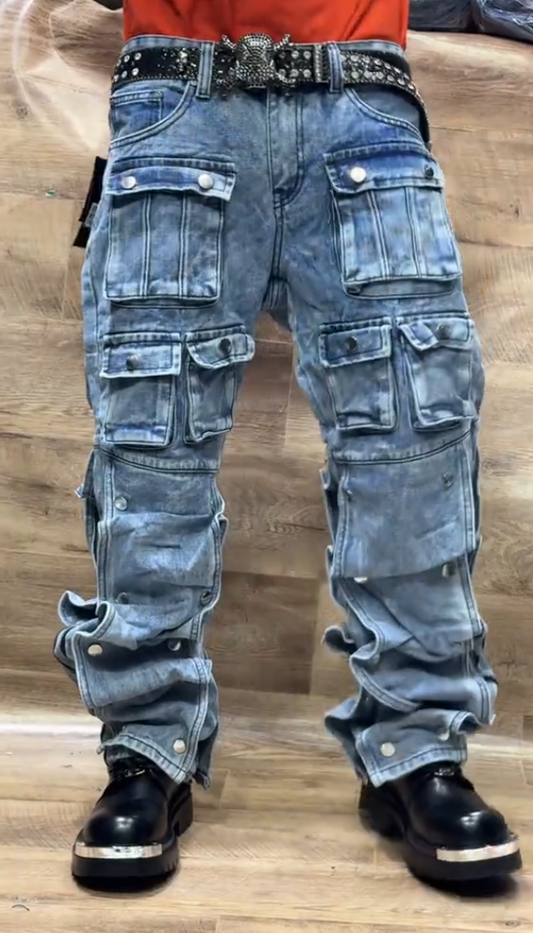 Multi-pocket Personalized Casual Jeans