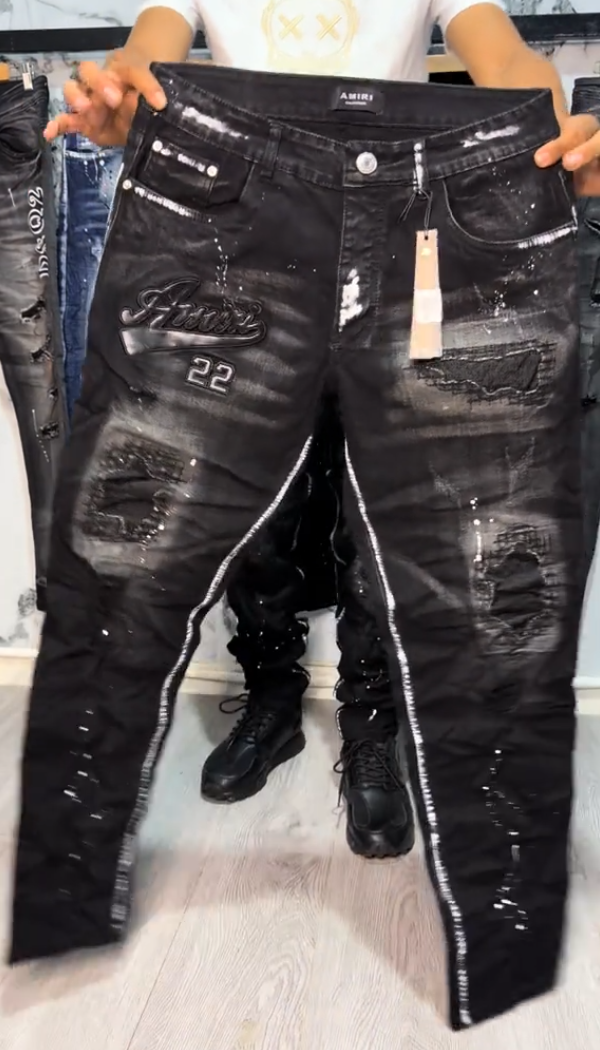 Letter Embroidery Ripped Casual Jeans