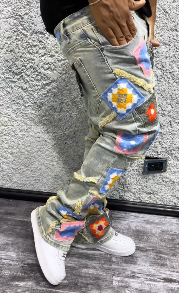 Men's Casual Floral Patch Jeans