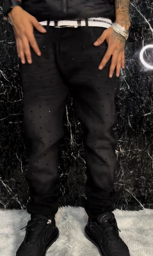 Men's Black Crystal Rhinestones Jeans