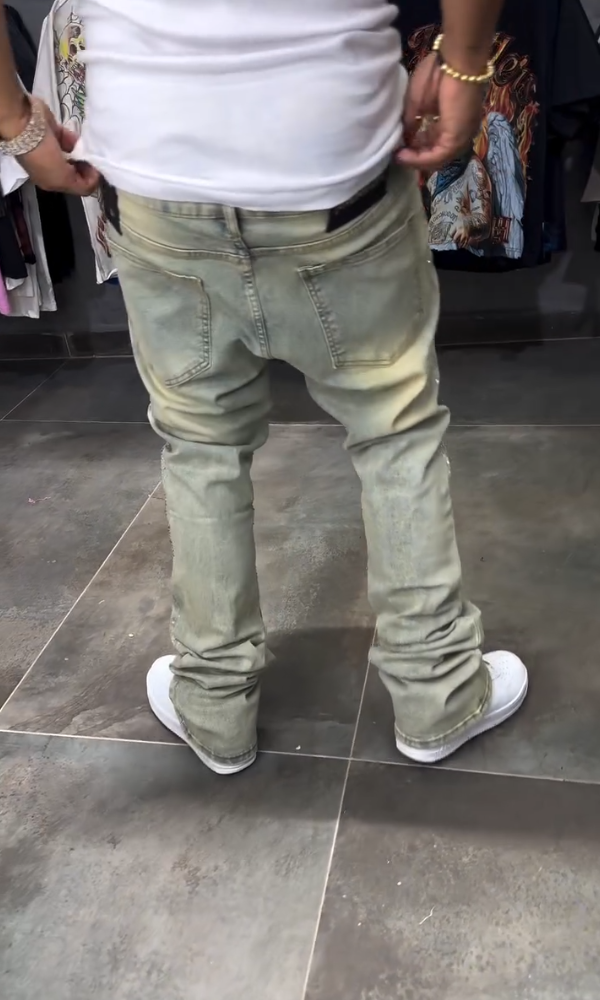 Men's Distressed Crystal Rhinestones Jeans