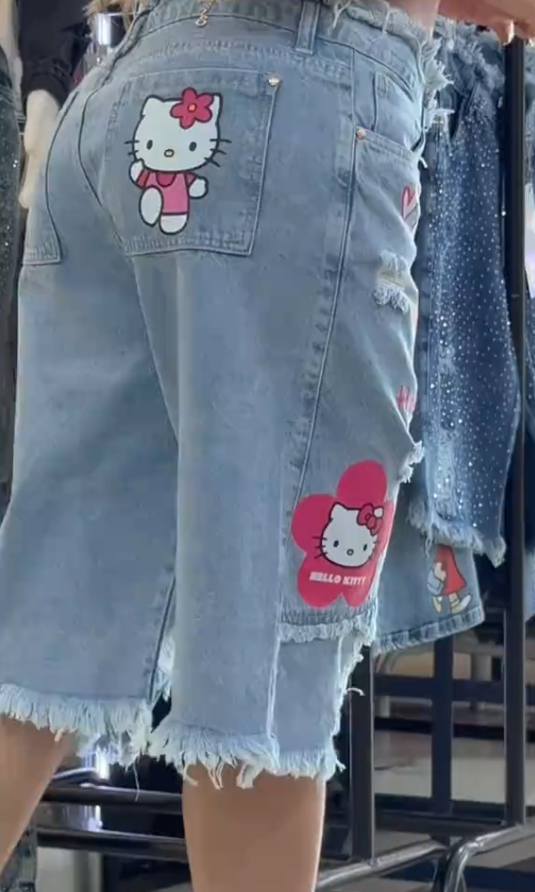 Hello Kitty Fringed Denim Shorts