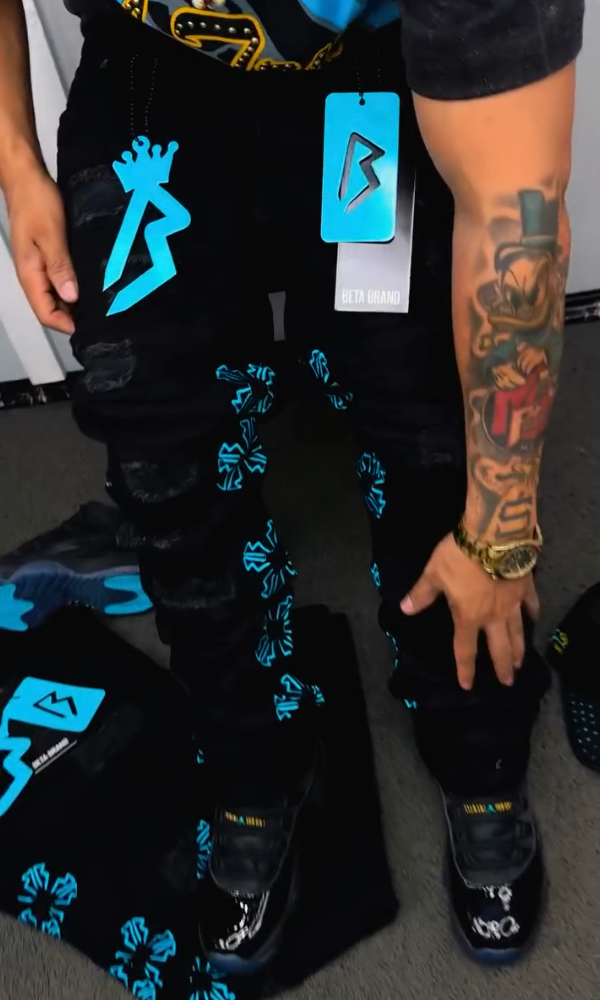 Men's Embroidered Distressed Jeans