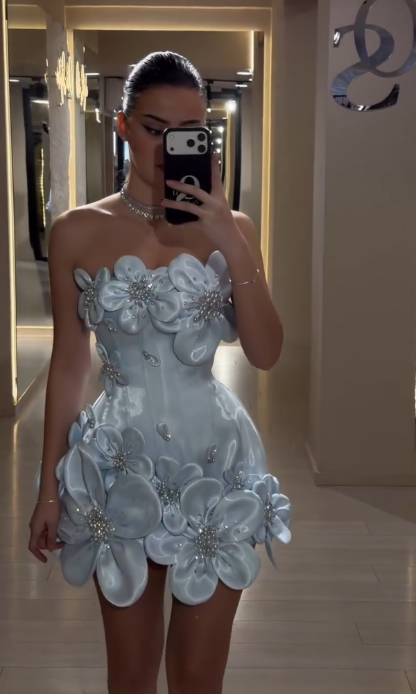 Stunning Pearl Flower Mini Party Dress