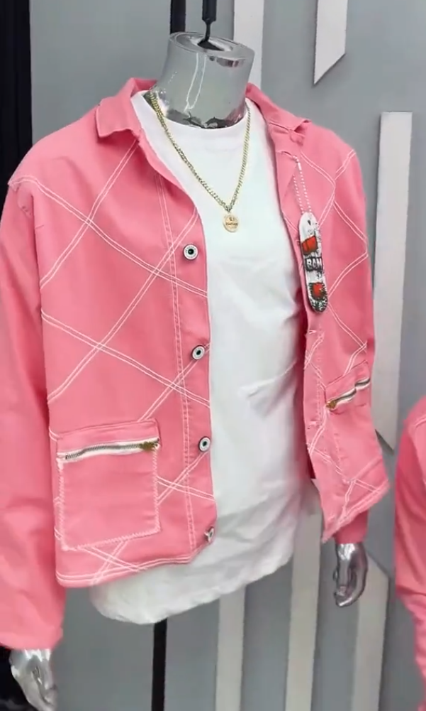 Men's Pink Double-stitched Jacket & Trousers Set