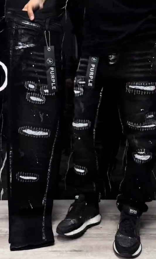 Men's Trendy Distressed & Embroidered Jeans