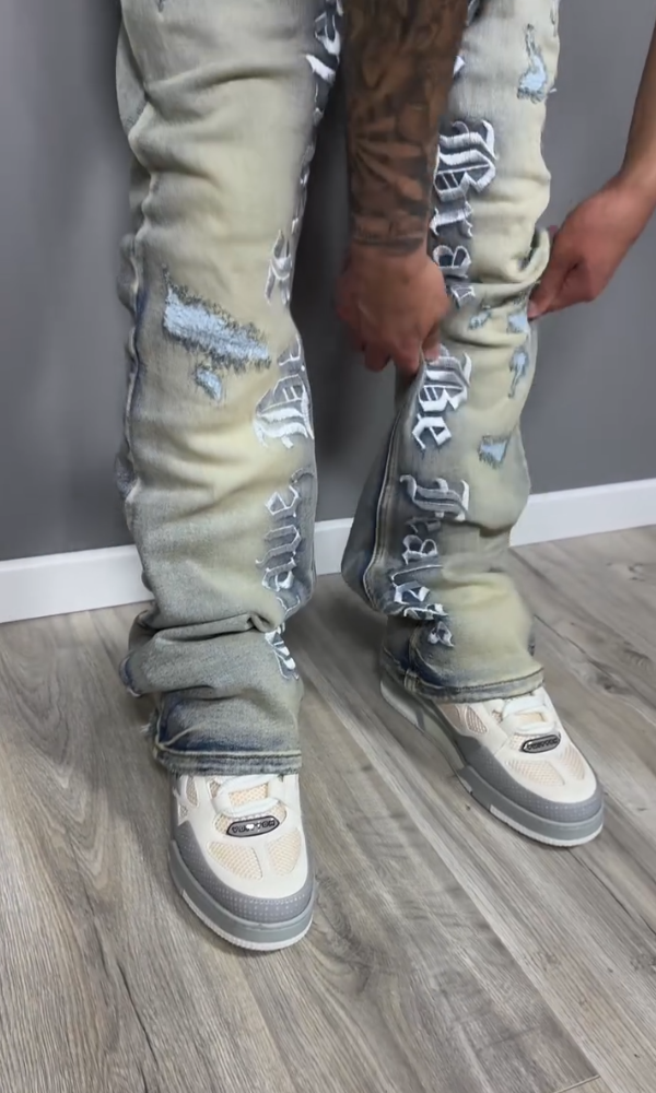 Embroidered "Brave and Fearless" Distressed Jeans