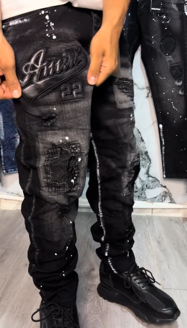 Letter Embroidery Ripped Casual Jeans