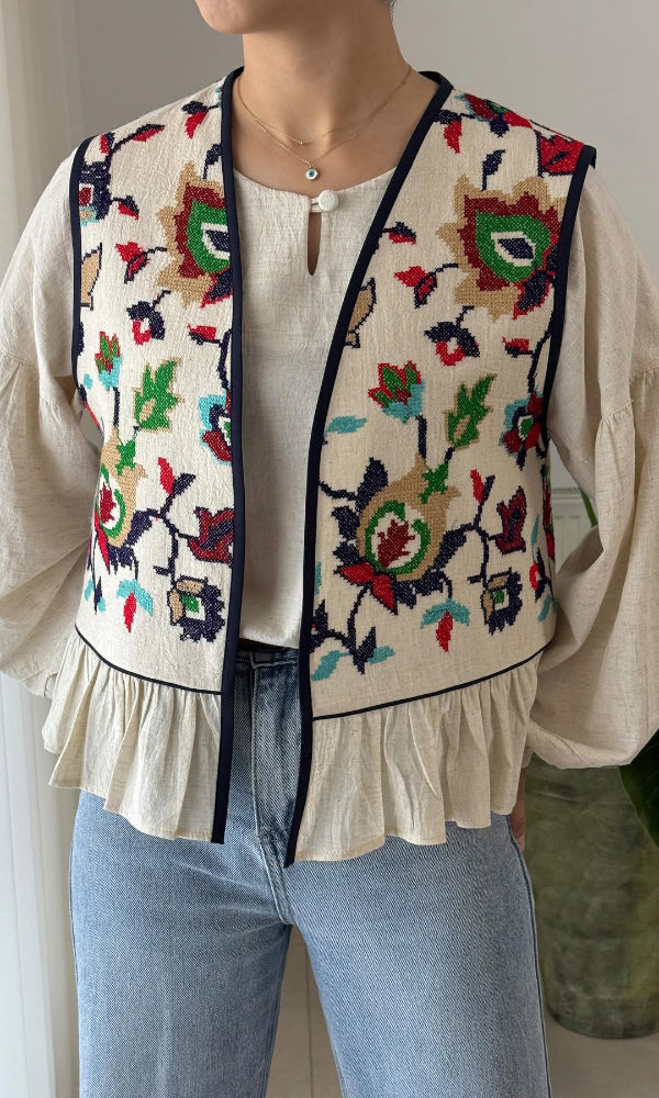 Embroidered Flower Vest