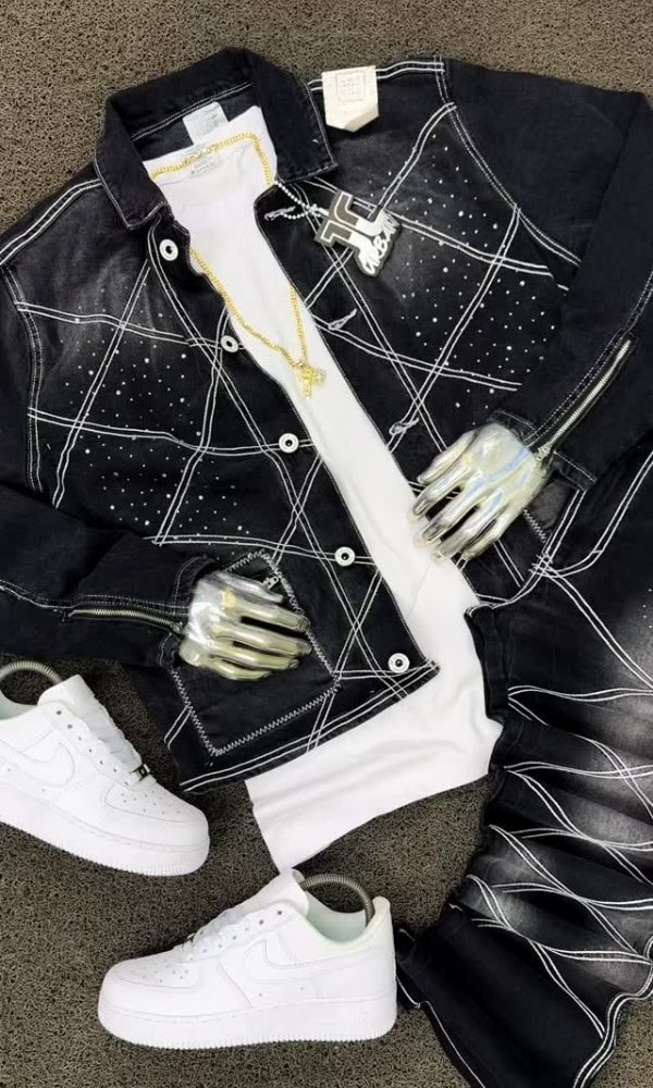 Men's Diamond Double-stitched Jacket & Trousers Set