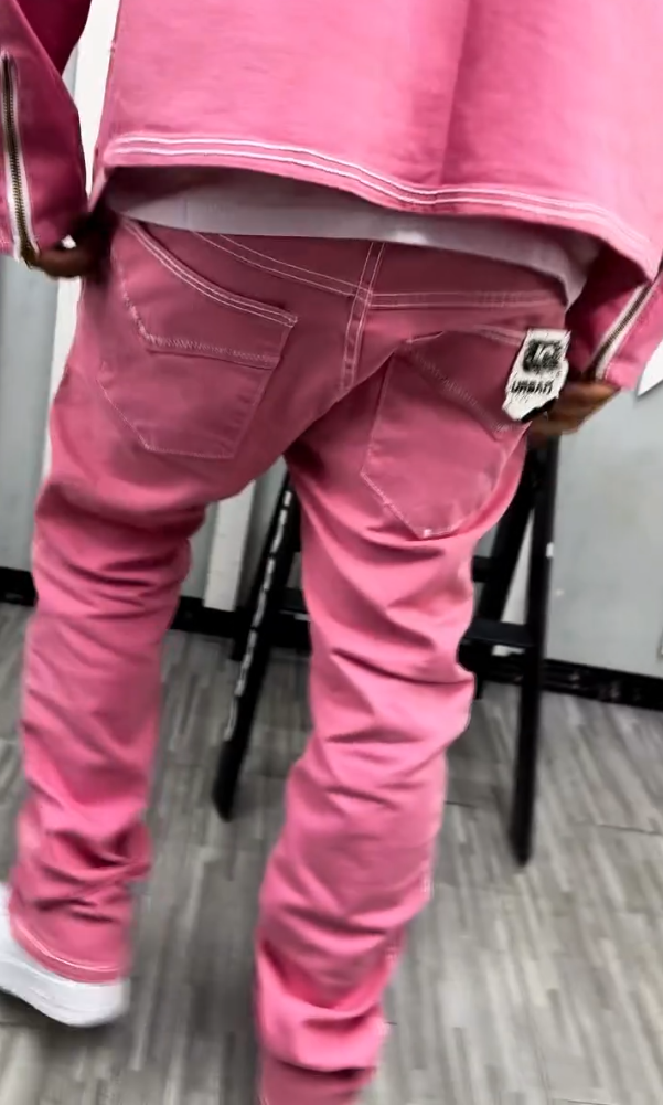 Men's Pink Double-stitched Jacket & Trousers Set