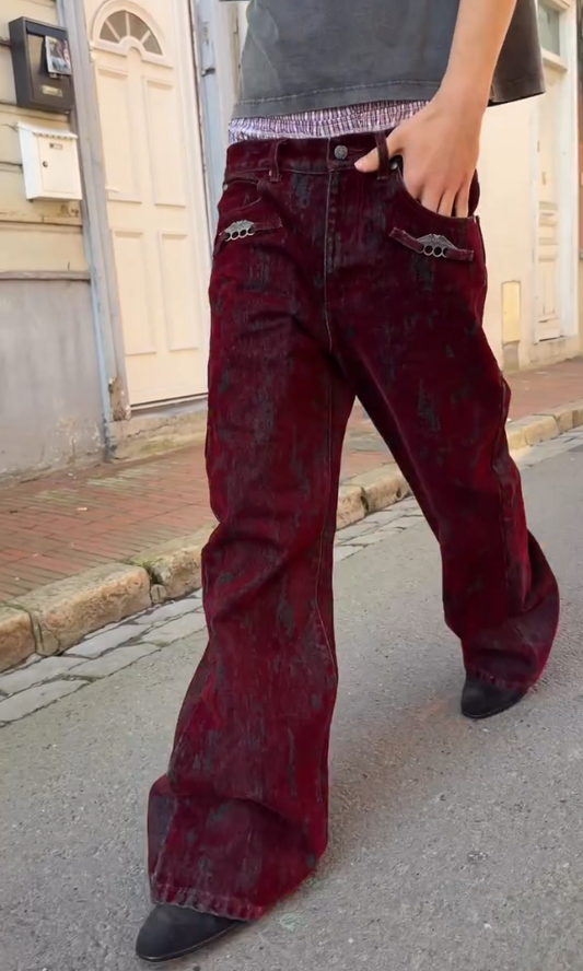 Chic Flocked Flared Jeans
