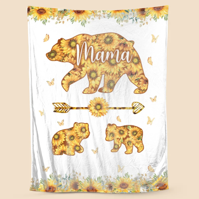 Custom Mama Bear Sunflower Blanket - Gift For Mother's Day