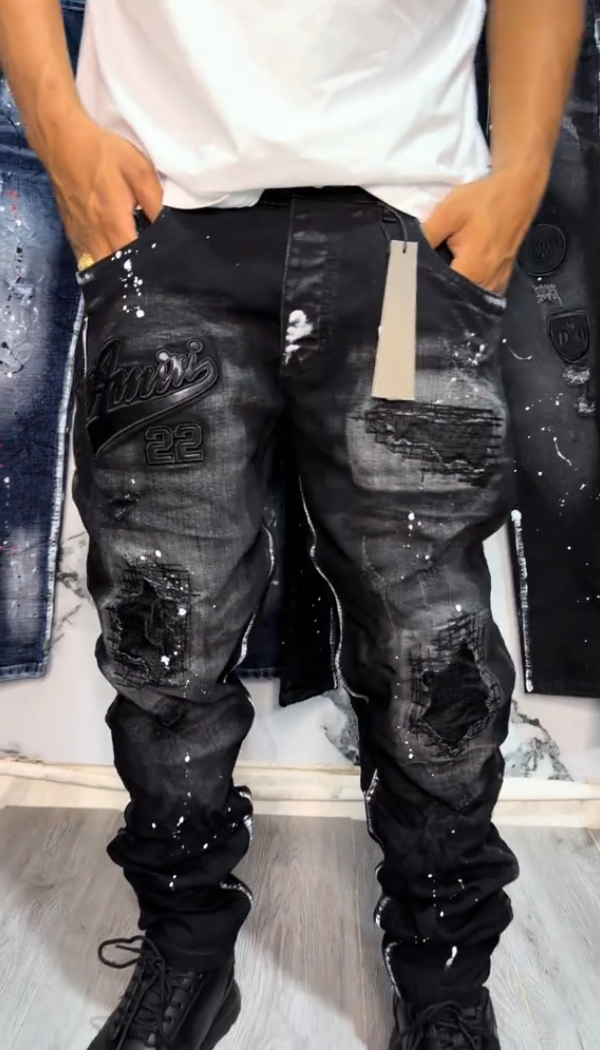 Letter Embroidery Ripped Casual Jeans