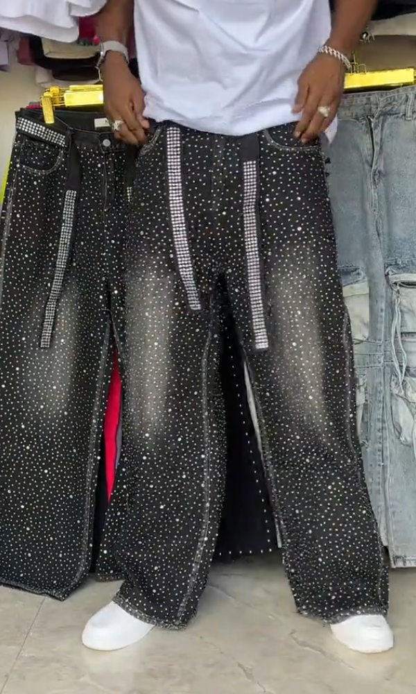Classic Rhinestone Ribbon Casual Jeans
