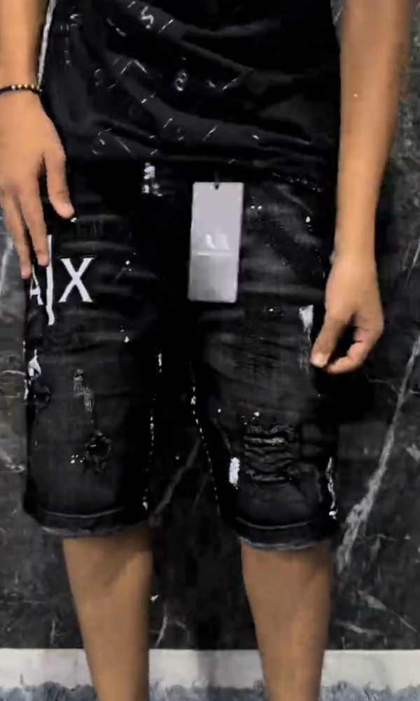 Splatter-Paint Style Embroidered Denim Shorts