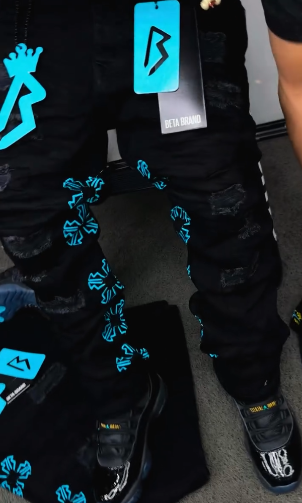 Men's Embroidered Distressed Jeans