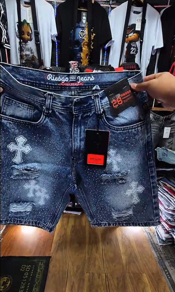 Men's Cross Ripped Denim Shorts