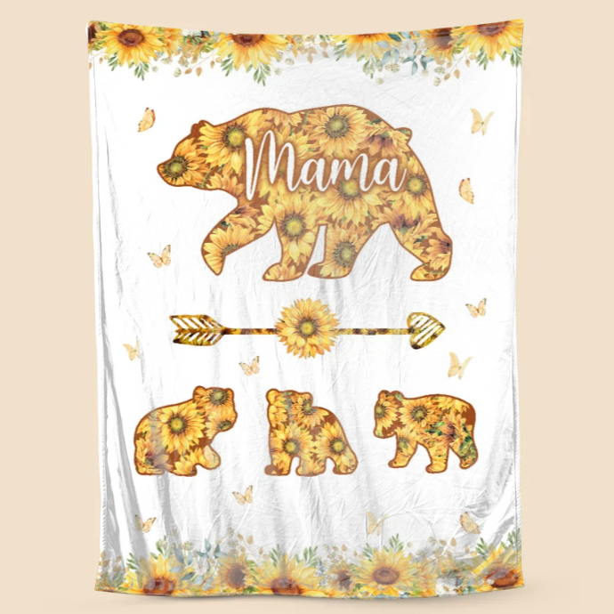 Custom Mama Bear Sunflower Blanket - Gift For Mother's Day