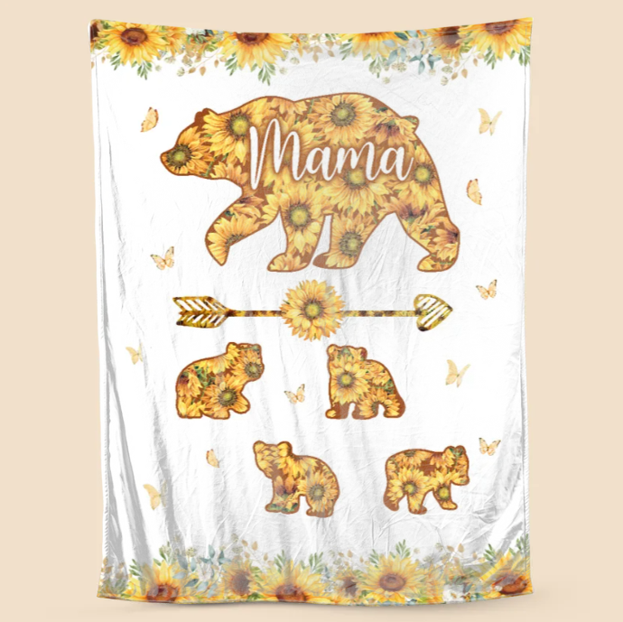 Custom Mama Bear Sunflower Blanket - Gift For Mother's Day