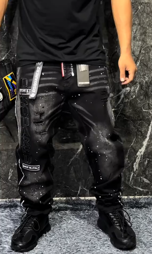 Men's Trendy Ripped Splatter Jeans