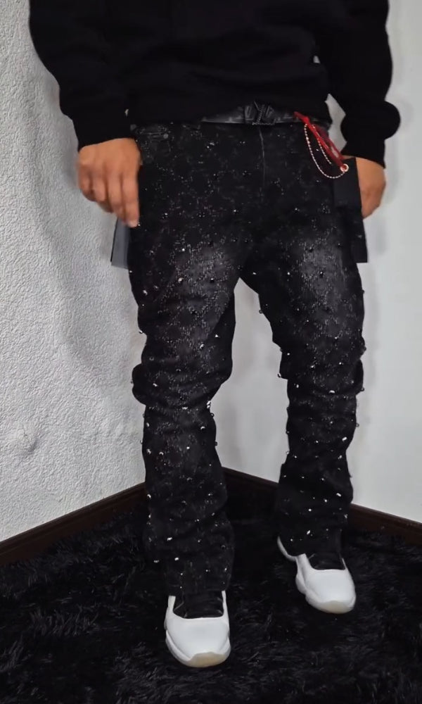 Black Trendy Stretch Rhinestone Jeans
