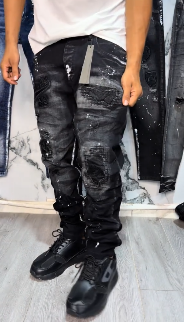 Letter Embroidery Ripped Casual Jeans