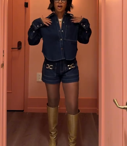 Loose Solid Color Denim Long Sleeve Shorts Suit