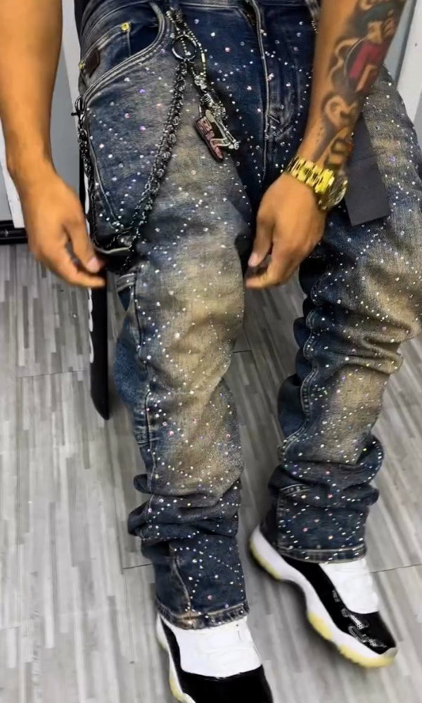 Trendy Sparkling Rhinestone Casual Jeans