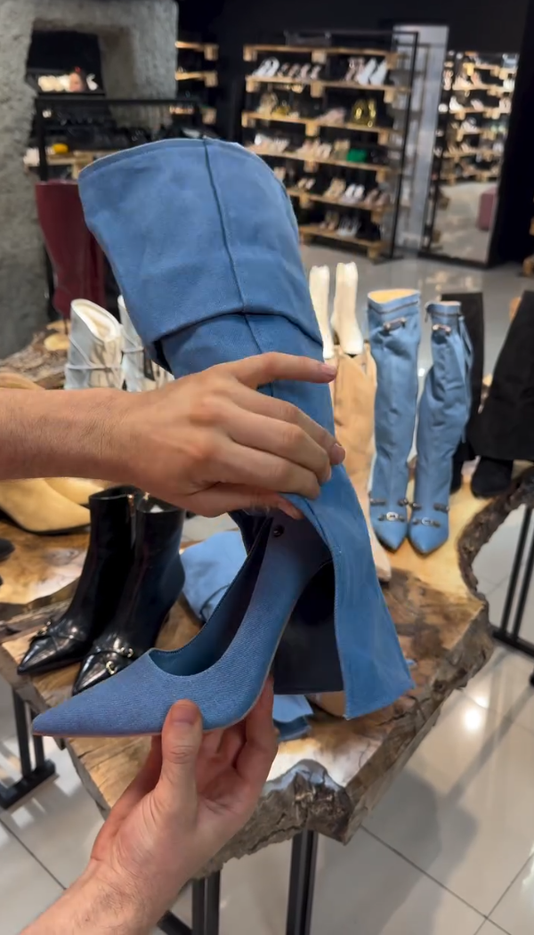 Personalized Denim Patchwork Two-way High Heels