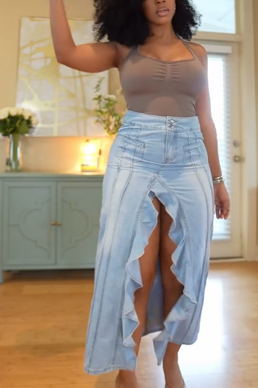Front Denim Maxi Skirt