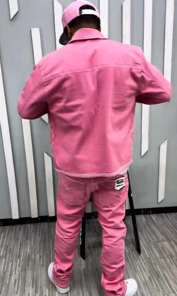 Men's Pink Double-stitched Jacket & Trousers Set