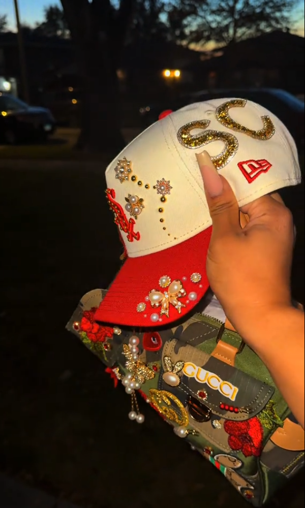 Embroidered Red Rose Diamond Hat