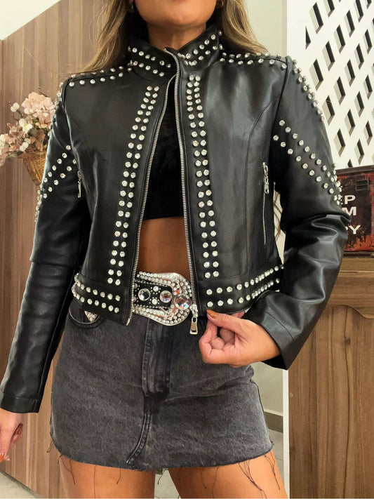Double Zip Horsehide Diamond Jacket