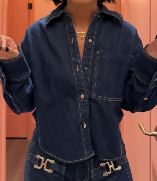 Loose Solid Color Denim Long Sleeve Shorts Suit