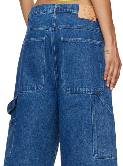 Loose-fitting Printed Pocket Denim Shorts