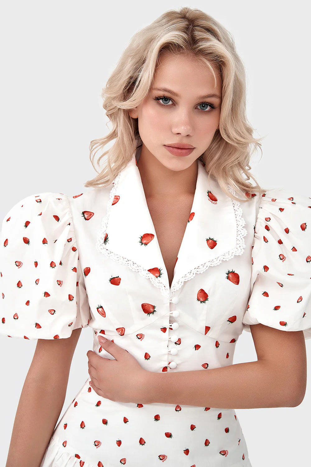 Strawberry Print Puff Sleeve Top & Skirt Set