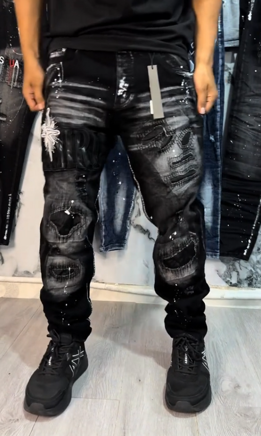 Black Starbust Splatter Jeans