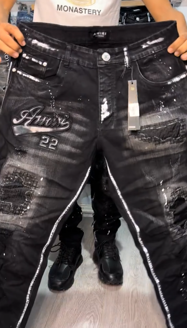 Letter Embroidery Ripped Casual Jeans