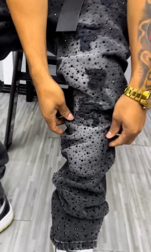Trendy Ripped Rhinestone Jeans