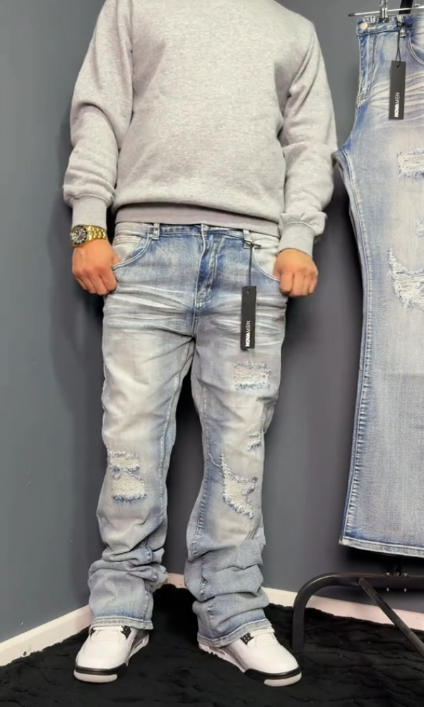 Men's Casual Ripped Flared Jeans