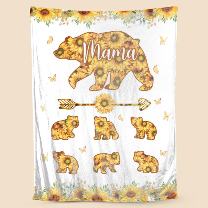 Custom Mama Bear Sunflower Blanket - Gift For Mother's Day