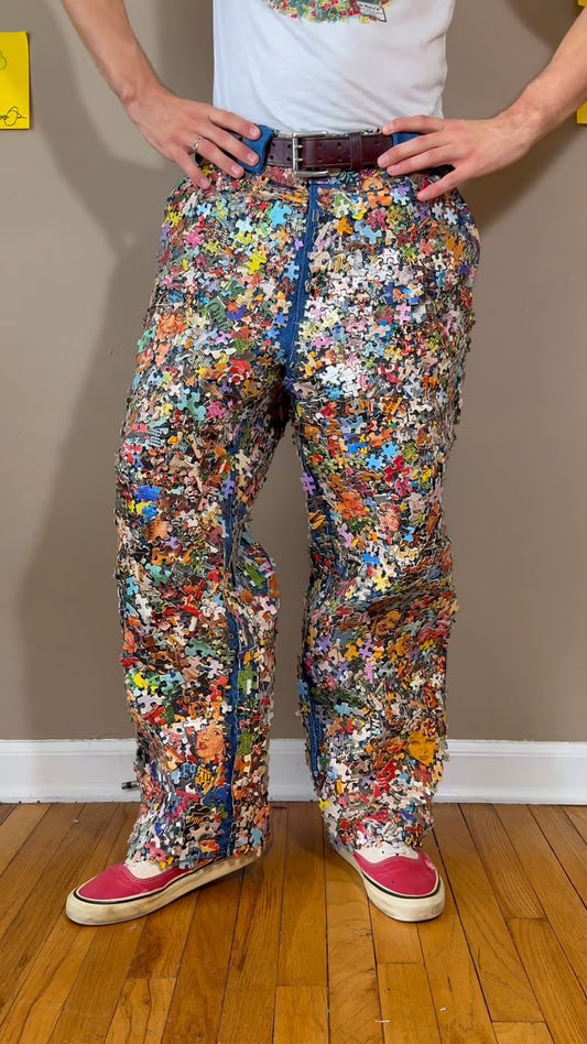 Chic Print Puzzle Jeans