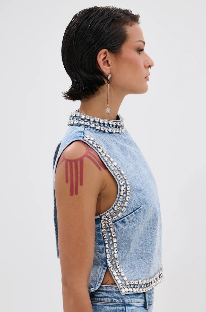Sparkling Rhinestone Top & Jeans Set