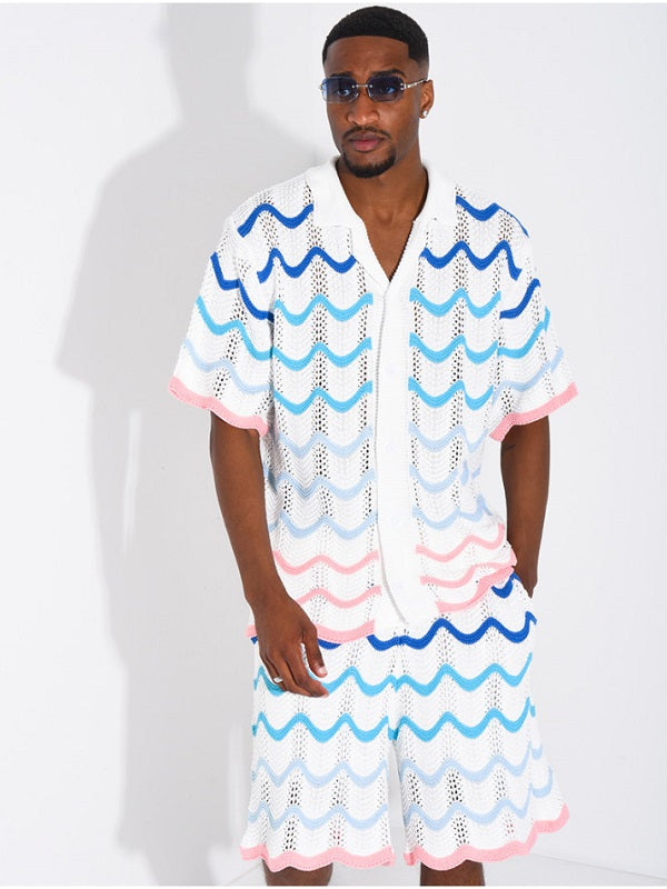 Men's Gradient Wave Crochet T-shirt & Shorts Set