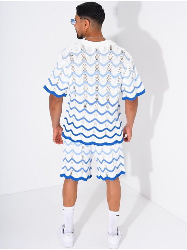 Men's Gradient Wave Crochet T-shirt & Shorts Set